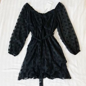 Clad & Cloth black v-neck polka dot dress (NWT)